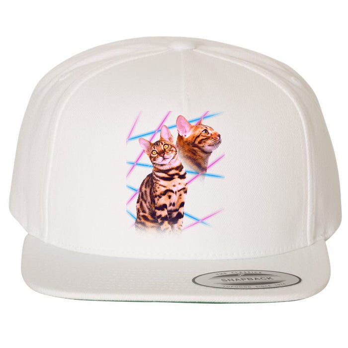 Retro 80s Eighties Lasers Double Exsposure Cat Wool Snapback Cap