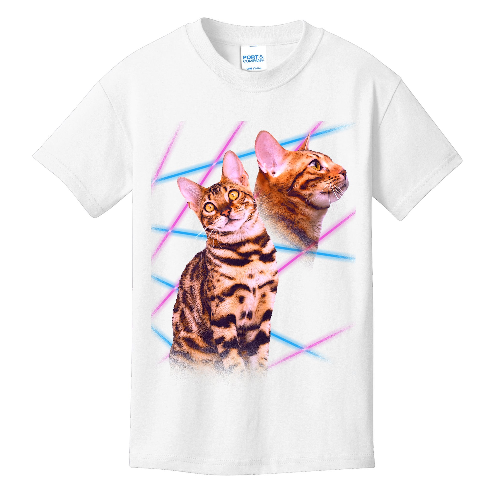Retro 80s Eighties Lasers Double Exsposure Cat Kids T-Shirt