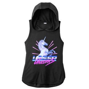 Retro 80's Eighties Laser Unicorns Ladies PosiCharge Tri-Blend Wicking Draft Hoodie Tank