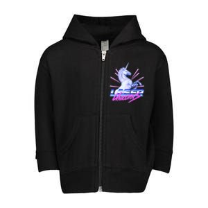 Retro 80's Eighties Laser Unicorns Toddler Zip Fleece Hoodie