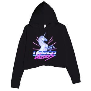 Retro 80's Eighties Laser Unicorns Crop Fleece Hoodie