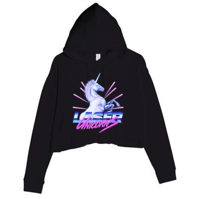 Retro 80's Eighties Laser Unicorns Crop Fleece Hoodie