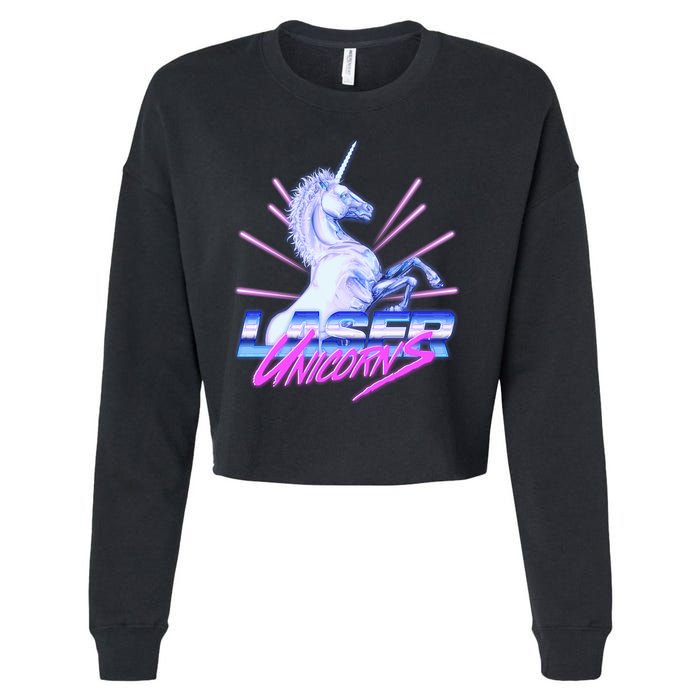 Retro 80's Eighties Laser Unicorns Cropped Pullover Crew