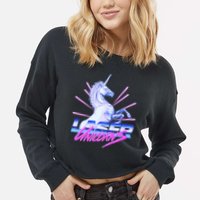 Retro 80's Eighties Laser Unicorns Cropped Pullover Crew