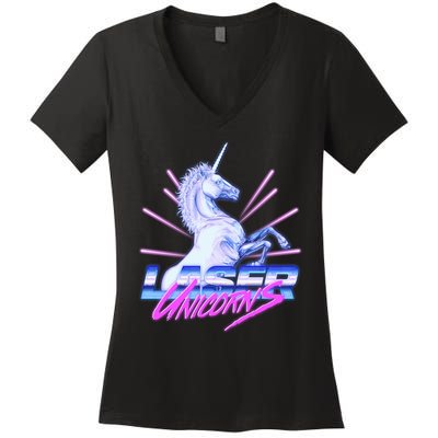 Retro 80's Eighties Laser Unicorns Women's V-Neck T-Shirt