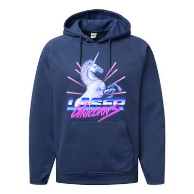 Retro 80's Eighties Laser Unicorns Performance Fleece Hoodie