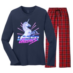 Retro 80's Eighties Laser Unicorns Women's Long Sleeve Flannel Pajama Set 