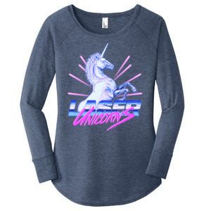 Retro 80's Eighties Laser Unicorns Women's Perfect Tri Tunic Long Sleeve Shirt