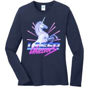 Retro 80's Eighties Laser Unicorns Ladies Long Sleeve Shirt