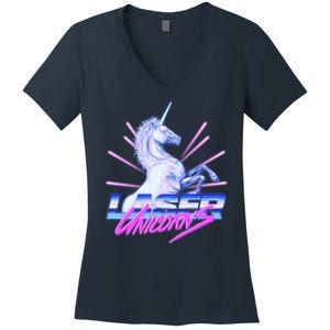 Retro 80's Eighties Laser Unicorns Women's V-Neck T-Shirt