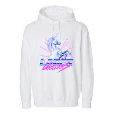 Retro 80's Eighties Laser Unicorns Garment-Dyed Fleece Hoodie