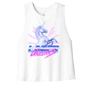 Retro 80's Eighties Laser Unicorns Women's Racerback Cropped Tank