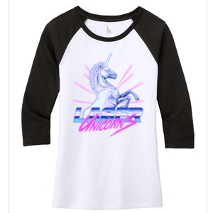 Retro 80's Eighties Laser Unicorns Women's Tri-Blend 3/4-Sleeve Raglan Shirt