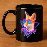Retro 80's Eighties Polygon Fox Yeah 11oz C Handle Ceramic Mug