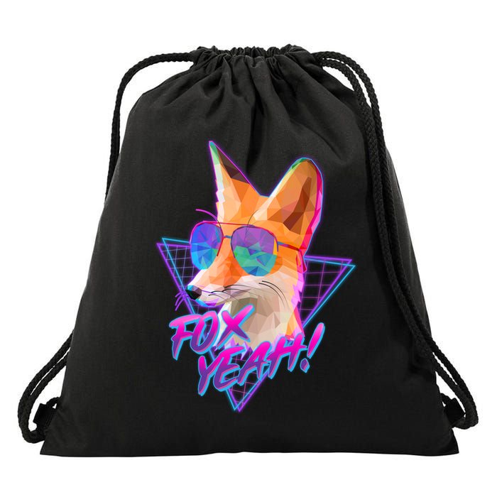 Retro 80's Eighties Polygon Fox Yeah Drawstring Bag