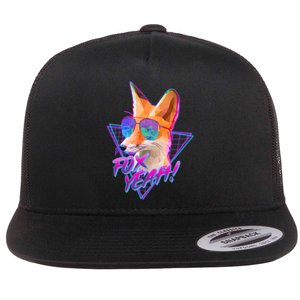 Retro 80's Eighties Polygon Fox Yeah Flat Bill Trucker Hat