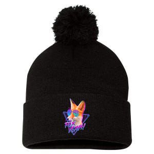 Retro 80's Eighties Polygon Fox Yeah Pom Pom 12in Knit Beanie