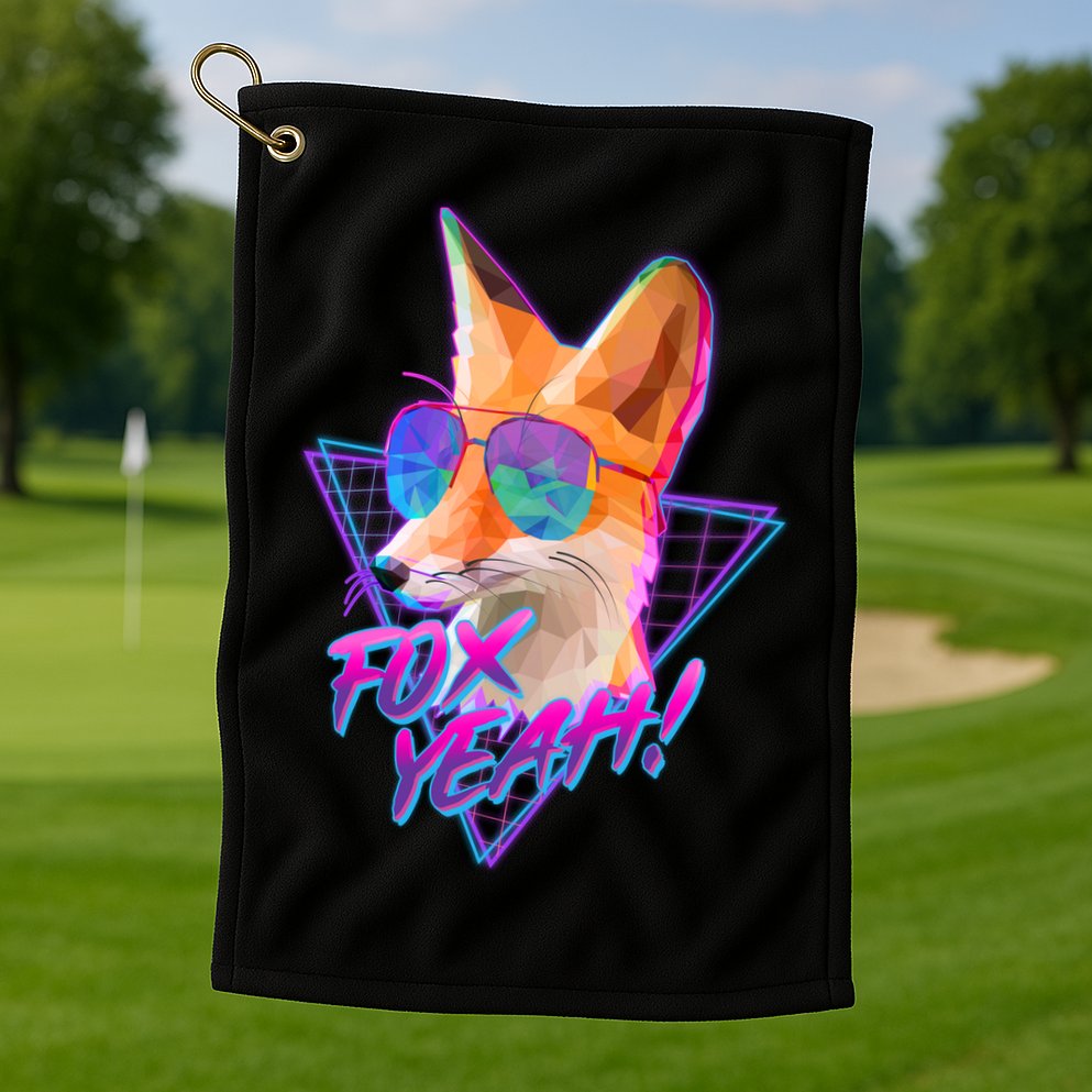 Retro 80's Eighties Polygon Fox Yeah Golf Towel