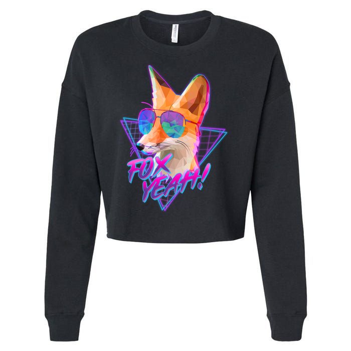 Retro 80's Eighties Polygon Fox Yeah Cropped Pullover Crew