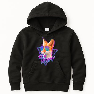 Retro 80's Eighties Polygon Fox Yeah Kids Hoodie
