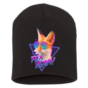 Retro 80's Eighties Polygon Fox Yeah Short Acrylic Beanie