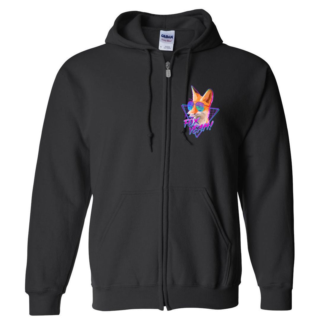 Retro 80's Eighties Polygon Fox Yeah Full Zip Hoodie