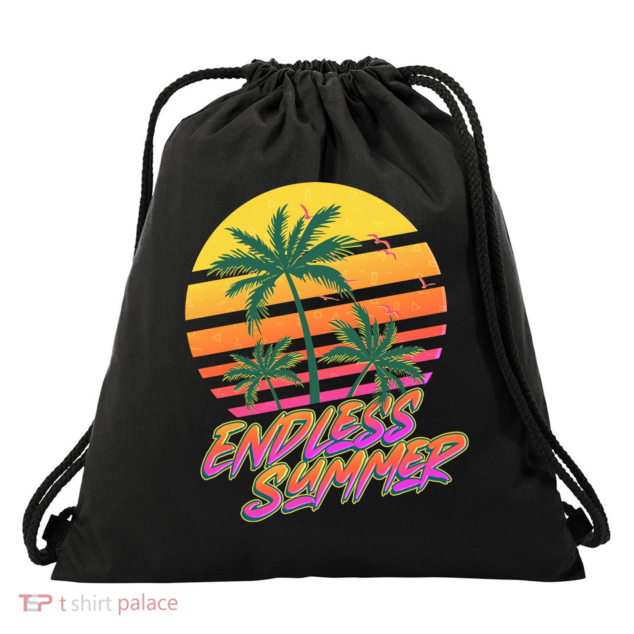 Retro 80s Eighties Tropical Endless Summer Drawstring Bag