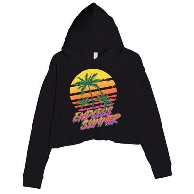 Retro 80s Eighties Tropical Endless Summer Crop Fleece Hoodie