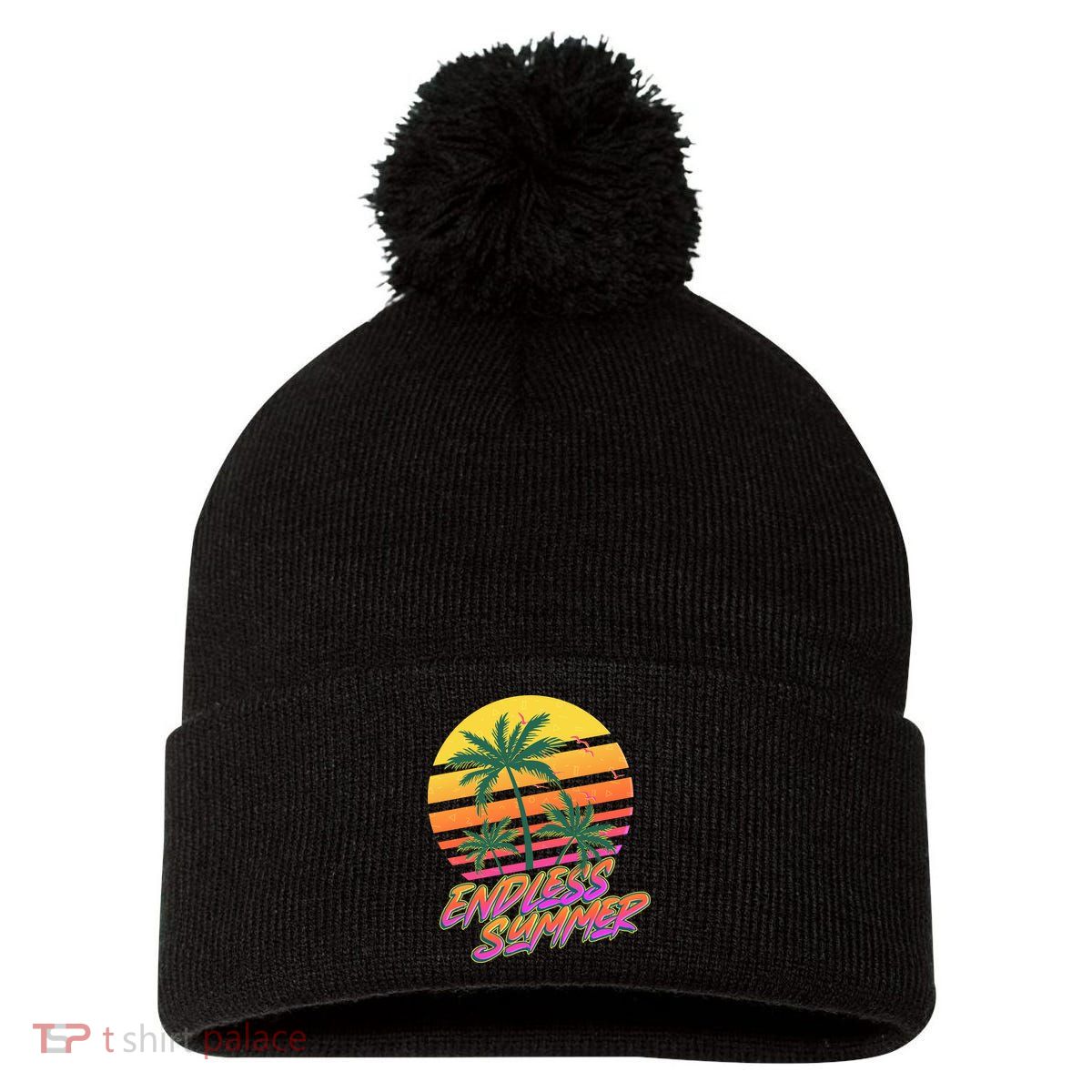 Retro 80s Eighties Tropical Endless Summer Pom Pom 12in Knit Beanie