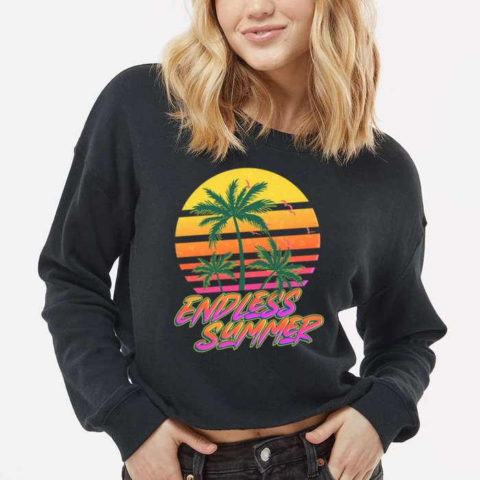 Retro 80s Eighties Tropical Endless Summer Cropped Pullover Crew