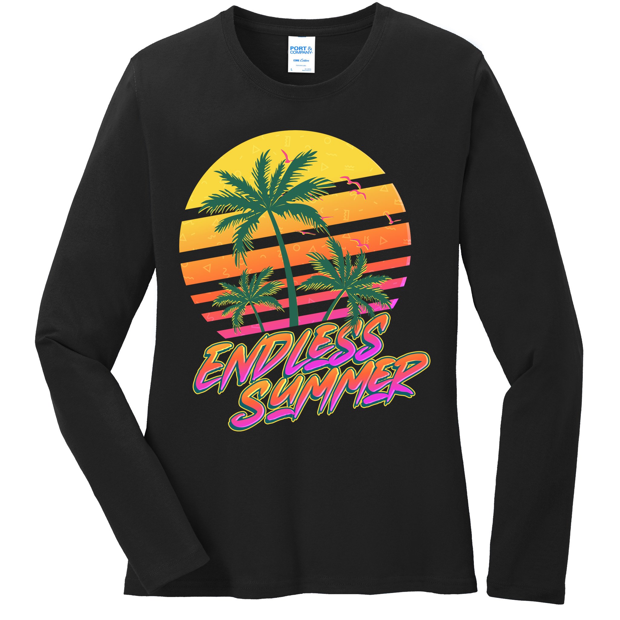 Retro 80s Eighties Tropical Endless Summer Ladies Long Sleeve Shirt