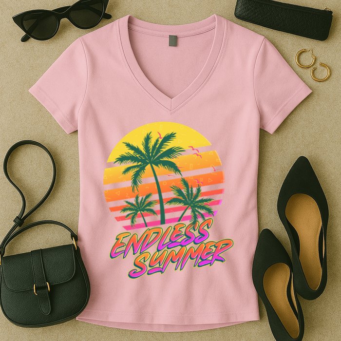 Retro 80s Eighties Tropical Endless Summer Women's V-Neck T-Shirt