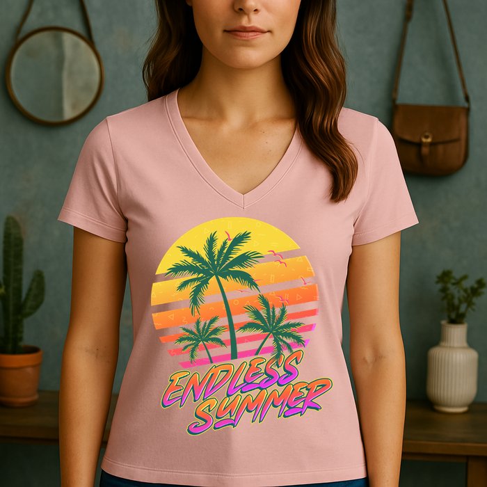 Retro 80s Eighties Tropical Endless Summer Women's V-Neck T-Shirt