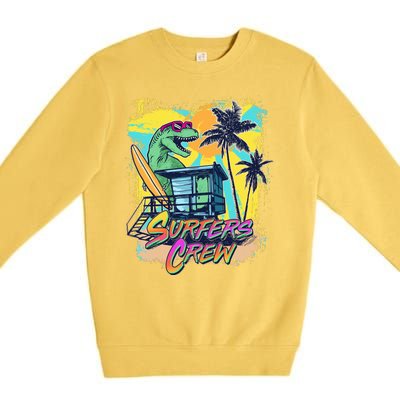 Retro 80s Eighties TRex Dinosaur Surfers Crew Premium Crewneck Sweatshirt