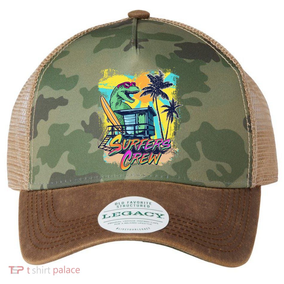 Retro 80s Eighties TRex Dinosaur Surfers Crew Legacy Tie Dye Trucker Hat