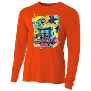 Retro 80s Eighties TRex Dinosaur Surfers Crew Cooling Performance Long Sleeve Crew