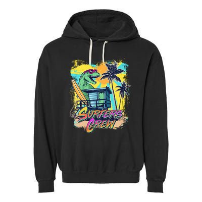 Retro 80s Eighties TRex Dinosaur Surfers Crew Garment-Dyed Fleece Hoodie