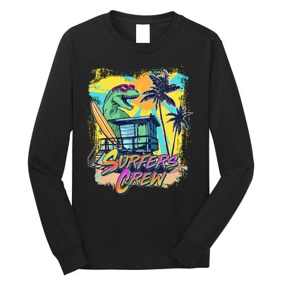 Retro 80s Eighties TRex Dinosaur Surfers Crew Long Sleeve Shirt