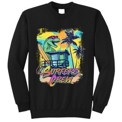 Retro 80s Eighties TRex Dinosaur Surfers Crew Sweatshirt