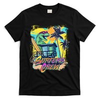 Retro 80s Eighties TRex Dinosaur Surfers Crew T-Shirt