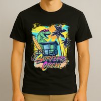 Retro 80s Eighties TRex Dinosaur Surfers Crew T-Shirt