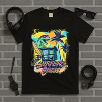 Retro 80s Eighties TRex Dinosaur Surfers Crew T-Shirt