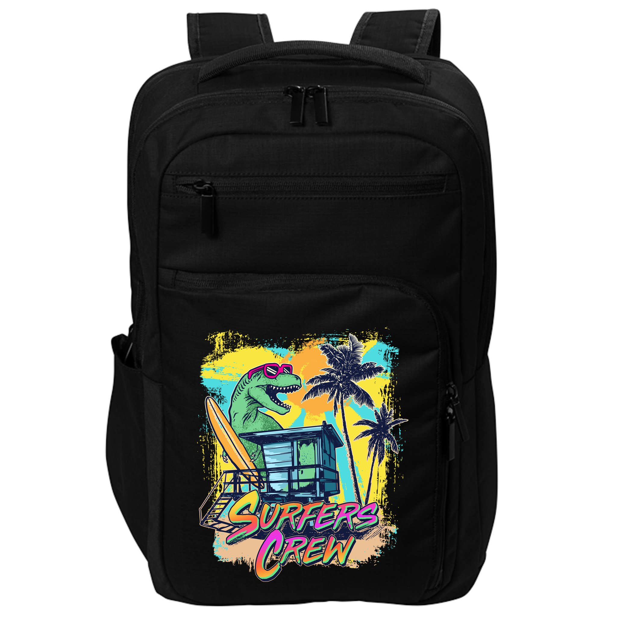 Retro 80s Eighties TRex Dinosaur Surfers Crew Impact Tech Backpack