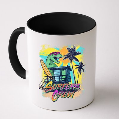 Retro 80s Eighties TRex Dinosaur Surfers Crew Mug