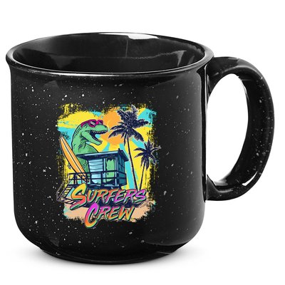 Retro 80s Eighties TRex Dinosaur Surfers Crew 15oz Campfire Ceramic Mug