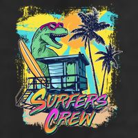 Retro 80s Eighties TRex Dinosaur Surfers Crew 15oz Campfire Ceramic Mug