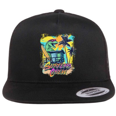 Retro 80s Eighties TRex Dinosaur Surfers Crew Flatbill Hat