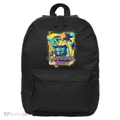 Retro 80s Eighties TRex Dinosaur Surfers Crew 16 in Basic Backpack