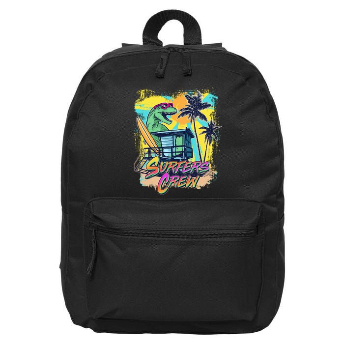 Retro 80s Eighties TRex Dinosaur Surfers Crew 16 in Basic Backpack