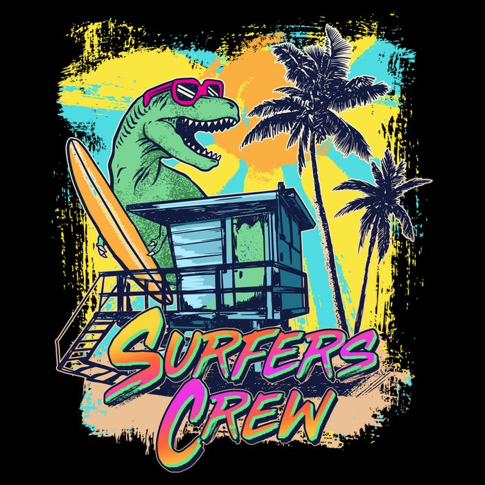 Retro 80s Eighties TRex Dinosaur Surfers Crew 16 in Basic Backpack